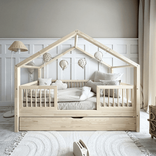 Cama de cabine 90x200 barreiras base de ripas e gaveta incluídas Rosalie Bois