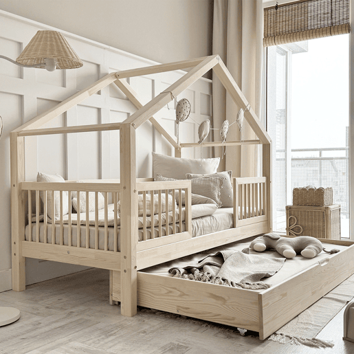 Cama de cabine 90x200 barreiras base de ripas e gaveta incluídas Rosalie Bois