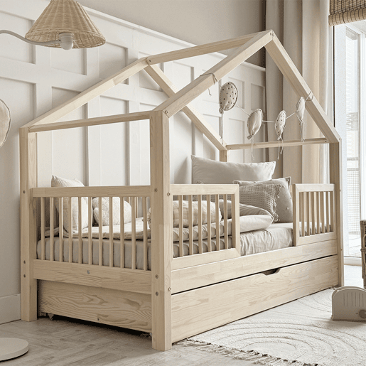 Cama de cabine 90x200 barreiras base de ripas e gaveta incluídas Rosalie Bois