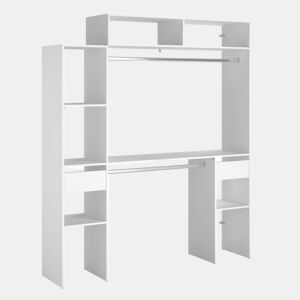 Closet Modular Aberto Personalizado para Quarto em Branco com Módulo C + F com 7 Prateleiras, 2 Gavetas e 2 Barras 178x203 cm