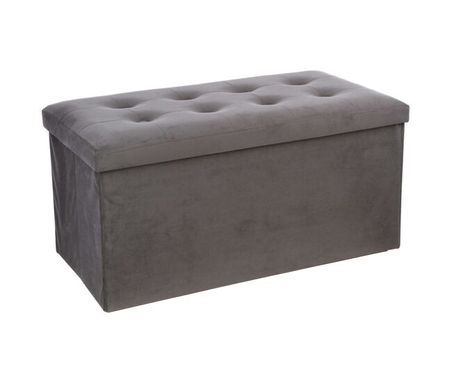 Puf plegable doble lysandre estilo contemporáneo en terciopelo color gris con tapa 76x38 cm