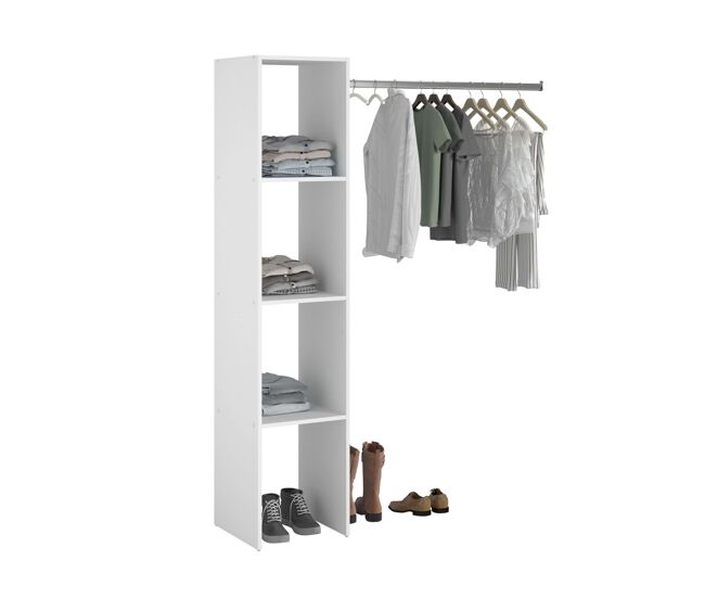 Vestidor modular abierto custom para dormitorio en color blanco con modulo f + g con 7 estantes, 2 cajones y 2 barra 176x200 cm