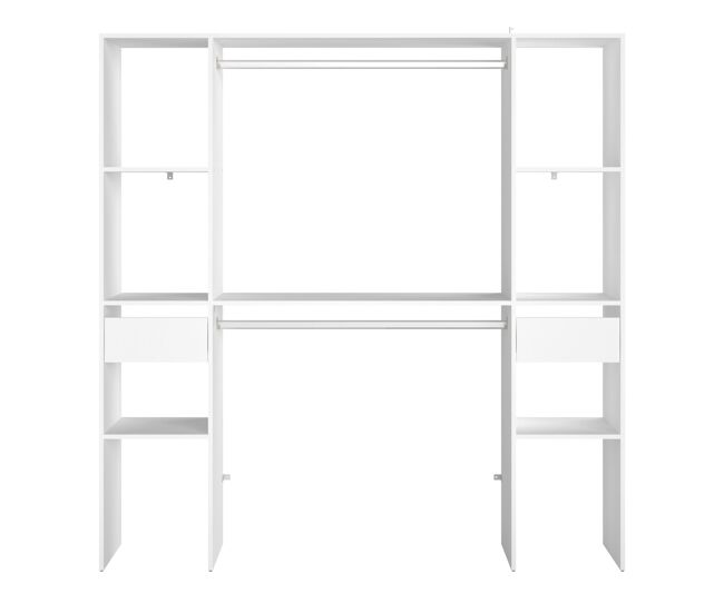 Vestidor modular abierto custom para dormitorio en color blanco incluye modulo c con 6 estantes, 2 cajones y 2 barra 176x180 cm