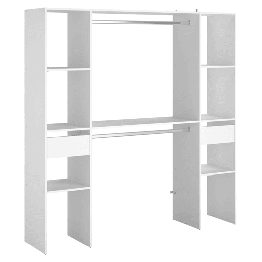 Camarim modular aberto personalizado para quarto em branco Inclui módulo C com 6 prateleiras, 2 gavetas e 2 barras 176x180 cm Camarim modular aberto personalizado para quarto em branco Inclui módulo C com 6 prateleiras, 2 gavetas e 2 barras 176x180 cm