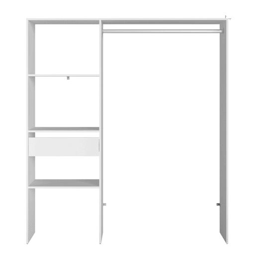 Camarim modular aberto personalizado para quarto em branco inclui módulo D + E com 3 prateleiras, 1 gaveta e barra 162x180 cm Camarim modular aberto personalizado para quarto em branco inclui módulo D + E com 3 prateleiras, 1 gaveta e barra 162x180 cm