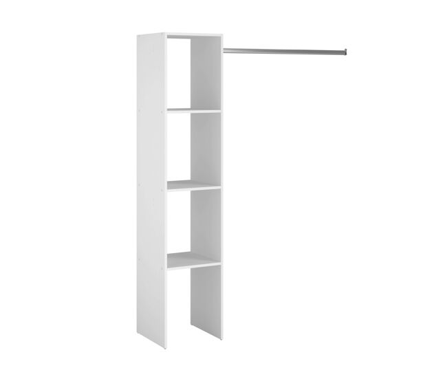 Vestidor modular abierto custom para dormitorio en color blanco incluye modulo a con 3 estantes y barra colgadora 138x180 cm