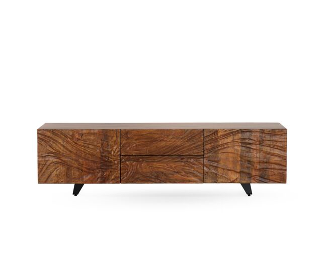 Mueble TV de 2 puertas y 2 cajones en madera maciza de mango
