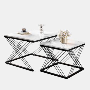 Conjunto de 2 mesas de centro quadradas de MDF,branco+preto