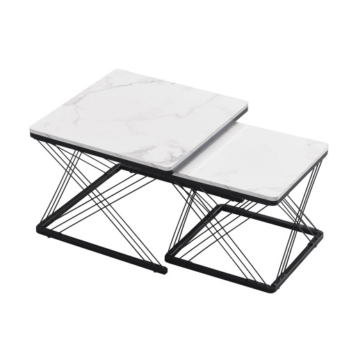 Conjunto de 2 mesas de centro quadradas de MDF,branco+preto