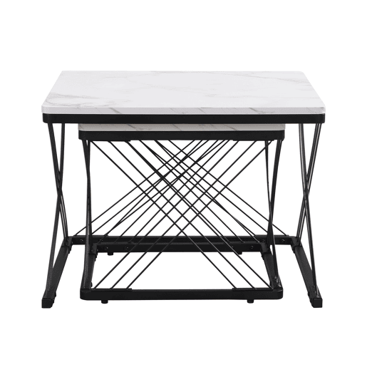 Conjunto de 2 mesas de centro quadradas de MDF,branco+preto