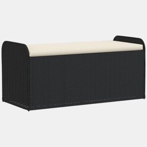 vidaXL Banco de arrumação com almofadão 115x51x52 cm vime PE preto