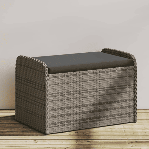 vidaXL Banco de arrumação com almofadão 80x51x52 cm vime PE cinzento
