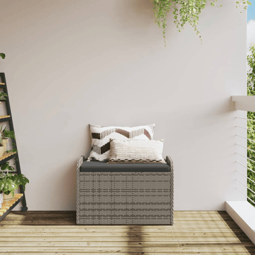 vidaXL Banco de arrumação com almofadão 80x51x52 cm vime PE cinzento