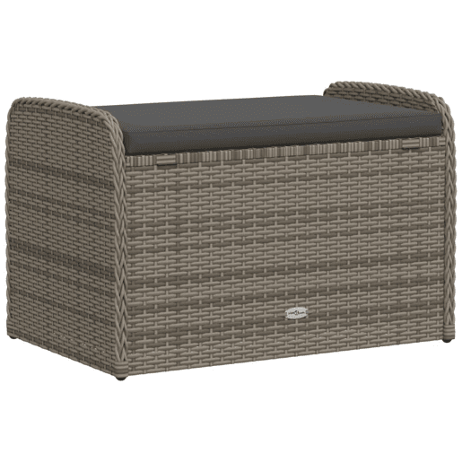 vidaXL Banco de arrumação com almofadão 80x51x52 cm vime PE cinzento