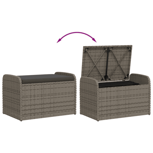 vidaXL Banco de arrumação com almofadão 80x51x52 cm vime PE cinzento