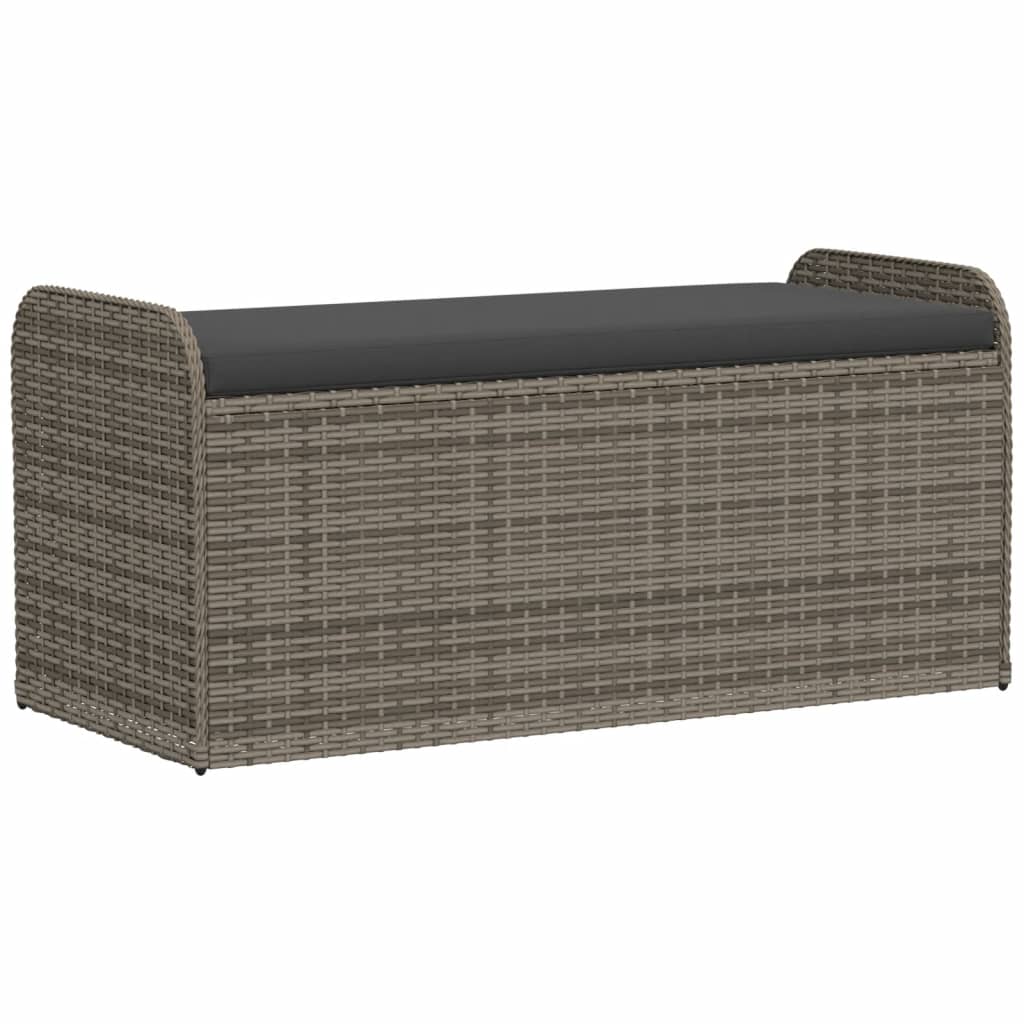 Vidaxl banco de almacenaje con cojín ratán sintético gris 115x51x52 cm