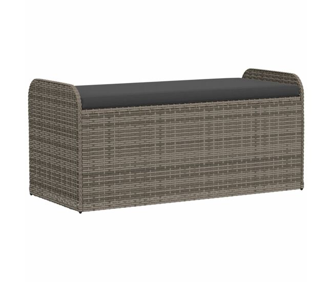Vidaxl banco de almacenaje con cojín ratán sintético gris 115x51x52 cm