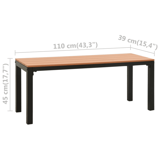 vidaXL Banco de jardim 110 cm aço e WPC castanho e preto vidaXL Banco de jardim 110 cm aço e WPC castanho e preto
