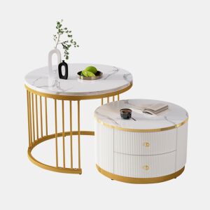 Conjunto de 2 mesas de centro redondas de MDF com 2 gavetas,dourado