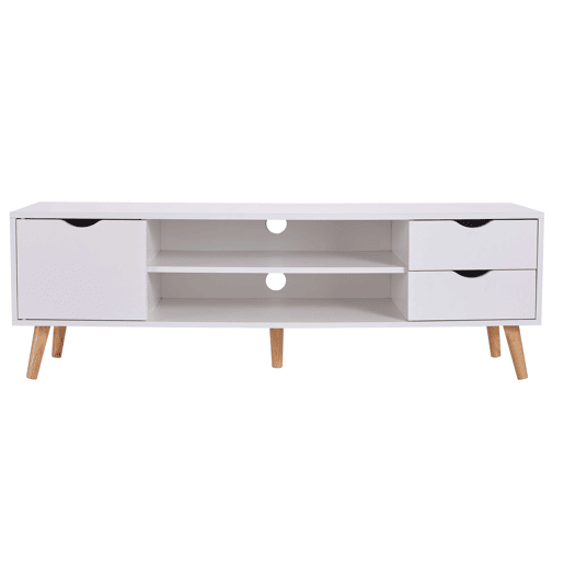 Móvel TV Fiana para Sala de Estar em Estilo Nórdico em Branco e Carvalho com 2 Gavetas, 1 Porta e 1 Prateleira Central 140x46x40 cm Móvel TV Fiana para Sala de Estar em Estilo Nórdico em Branco e Carvalho com 2 Gavetas, 1 Porta e 1 Prateleira Central 140x46x40 cm
