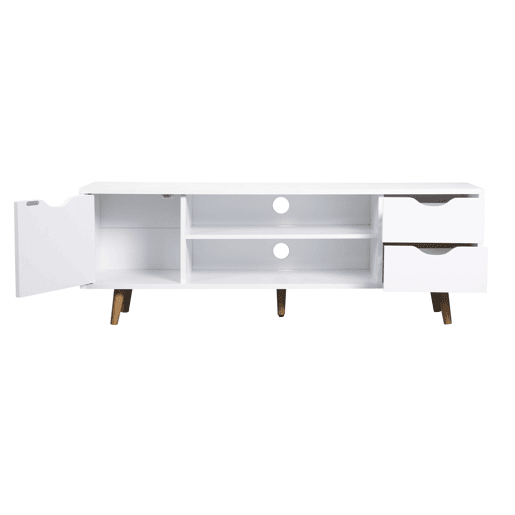 Móvel TV Fiana para Sala de Estar em Estilo Nórdico em Branco e Carvalho com 2 Gavetas, 1 Porta e 1 Prateleira Central 140x46x40 cm Móvel TV Fiana para Sala de Estar em Estilo Nórdico em Branco e Carvalho com 2 Gavetas, 1 Porta e 1 Prateleira Central 140x46x40 cm