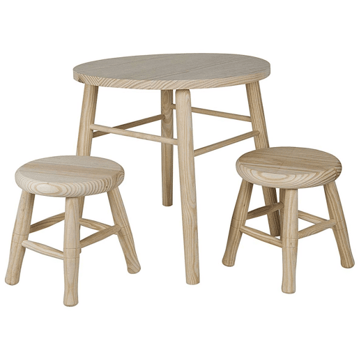 WELL HOME - Conjunto infantil redondo (Mesa + 2 bancos) em madeira de pinho
