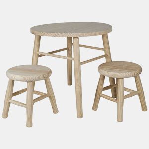 WELL HOME - Conjunto infantil redondo (Mesa + 2 bancos) em madeira de pinho
