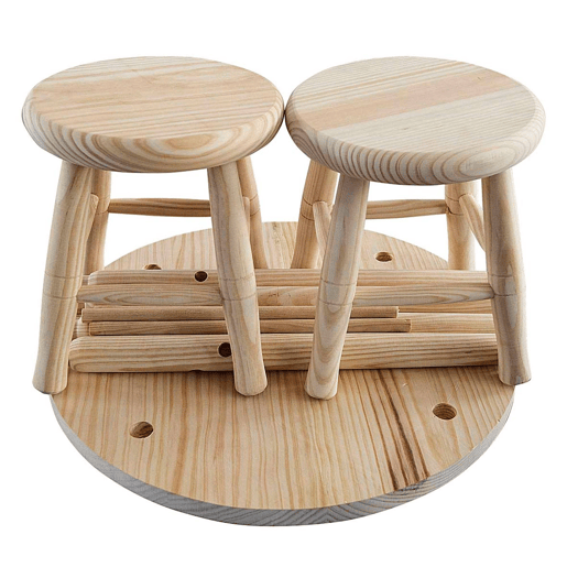 WELL HOME - Conjunto infantil redondo (Mesa + 2 bancos) em madeira de pinho