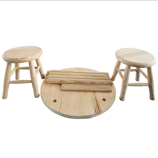 WELL HOME - Conjunto infantil redondo (Mesa + 2 bancos) em madeira de pinho