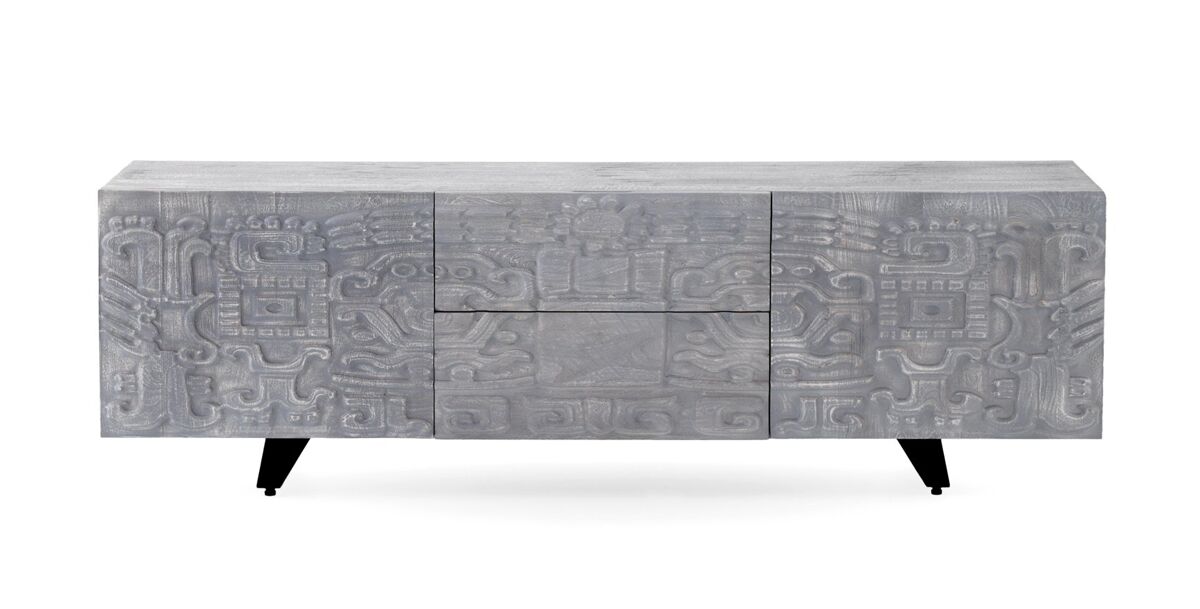mueble tv de 2 puertas y 2 cajones  de madera de mango