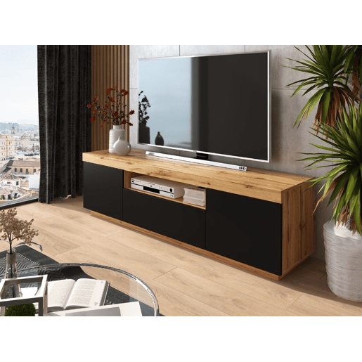 Móvel TV AMBIHOME BRAGANÇA - Carvalho WotanPreto, C170xP42xA49cm