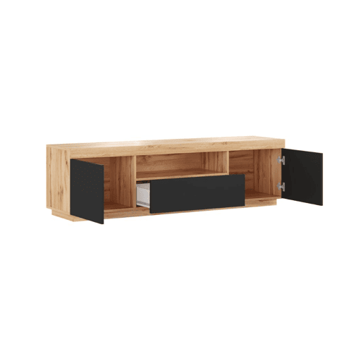 Móvel TV AMBIHOME BRAGANÇA - Carvalho WotanPreto, C170xP42xA49cm