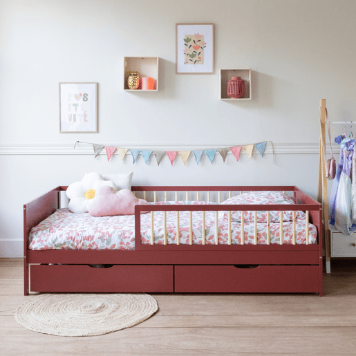 Cama de criança 190x90cm em terracota com gavetas ADAM