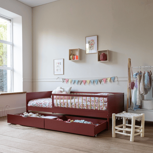 Cama de criança 190x90cm em terracota com gavetas ADAM