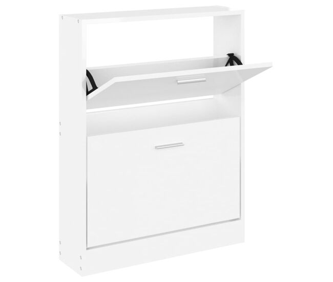 Vidaxl mueble zapatero madera contrachapada blanco brillo 59x17x81 cm