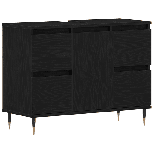 vidaXL Armário pra Pia com gaveta Carvalho Preto 80 x 33 x 60 cm, Organizador de Banheiro, Armário Moderno com Solução de Armazenamento, Design Retangular para Produtos e Acessórios