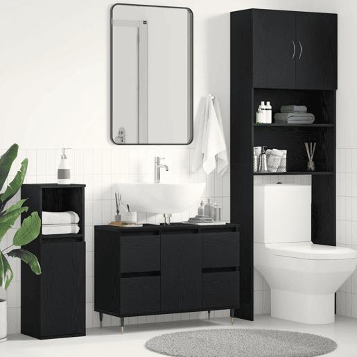 vidaXL Armário pra Pia com gaveta Carvalho Preto 80 x 33 x 60 cm, Organizador de Banheiro, Armário Moderno com Solução de Armazenamento, Design Retangular para Produtos e Acessórios