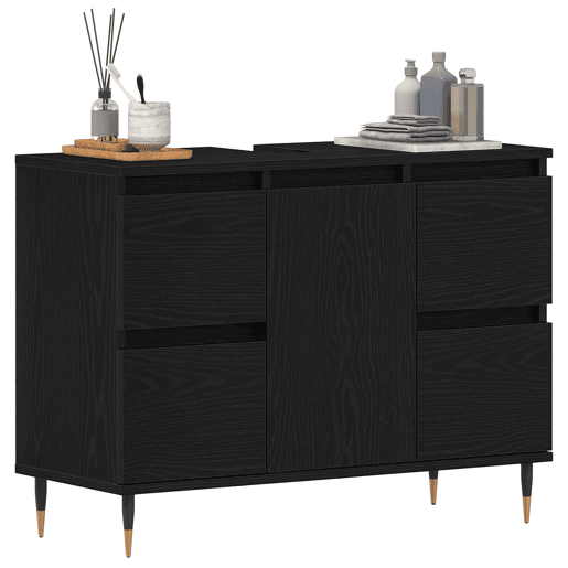 vidaXL Armário pra Pia com gaveta Carvalho Preto 80 x 33 x 60 cm, Organizador de Banheiro, Armário Moderno com Solução de Armazenamento, Design Retangular para Produtos e Acessórios
