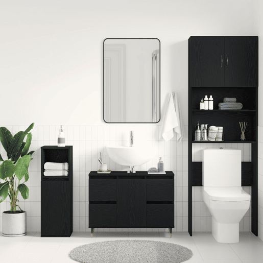 vidaXL Armário pra Pia com gaveta Carvalho Preto 80 x 33 x 60 cm, Organizador de Banheiro, Armário Moderno com Solução de Armazenamento, Design Retangular para Produtos e Acessórios