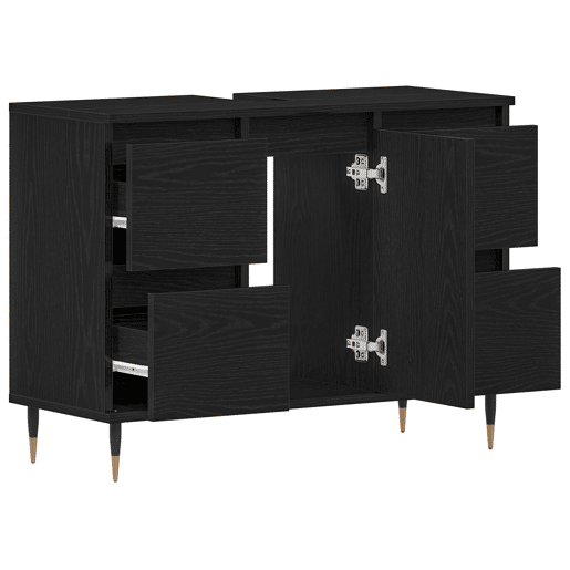 vidaXL Armário pra Pia com gaveta Carvalho Preto 80 x 33 x 60 cm, Organizador de Banheiro, Armário Moderno com Solução de Armazenamento, Design Retangular para Produtos e Acessórios