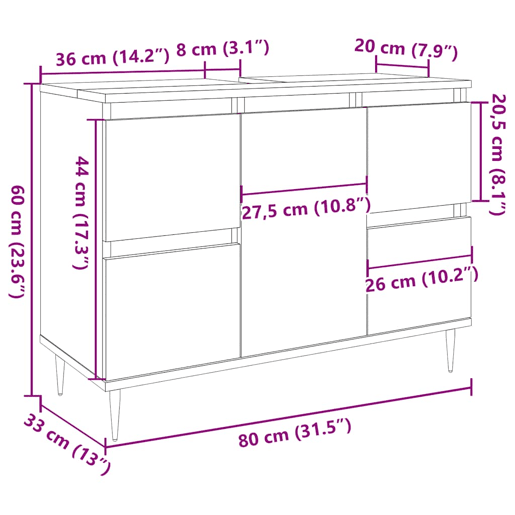 vidaXL Armário casa banho 80x33x60 cm derivados madeira madeira velha vidaXL Armário casa banho 80x33x60 cm derivados madeira madeira velha
