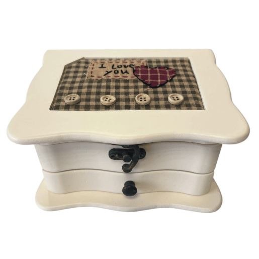 Guarda-joias Well Home 'I Love You' em madeira formato quadrado com espelho e gaveta