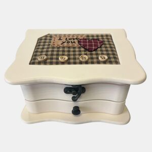 Guarda-joias Well Home 'I Love You' em madeira formato quadrado com espelho e gaveta