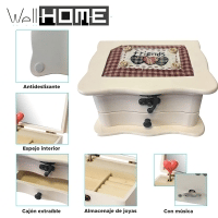 Guarda-joias Well Home 'I Love You' em madeira formato quadrado com espelho e gaveta