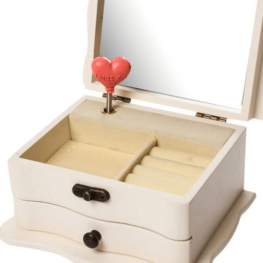 Guarda-joias Well Home 'I Love You' em madeira formato quadrado com espelho e gaveta
