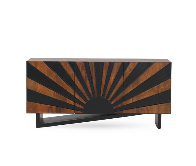 Aparador de 3 puertas de madera maciza de mango con patas de madera