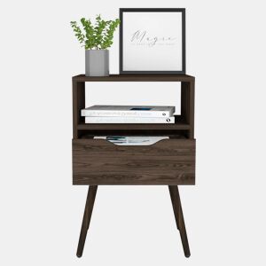 Mesa de cabeceira Otom em melamina com 1 prateleira e 1 gaveta com calha metálica, castanho, 63 cm X 40 cm X 35 cm
