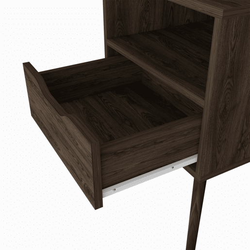 Mesa de cabeceira Otom em melamina com 1 prateleira e 1 gaveta com calha metálica, castanho, 63 cm X 40 cm X 35 cm