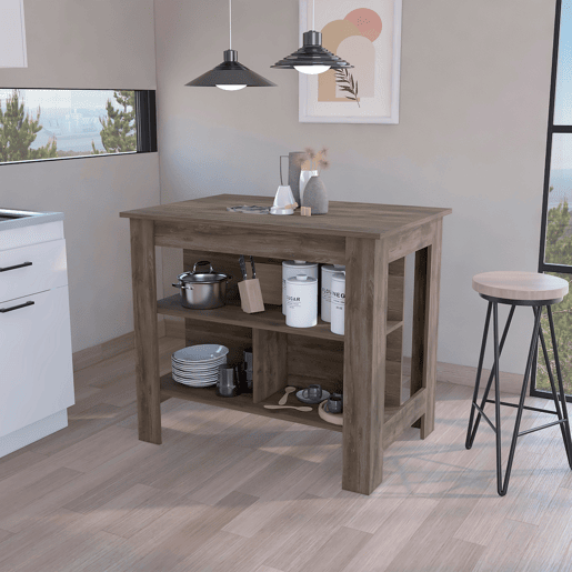 Ilha de cozinha Cala em melamina com 3 prateleiras, castanho, 90 cm X 103 cm X 70 cm