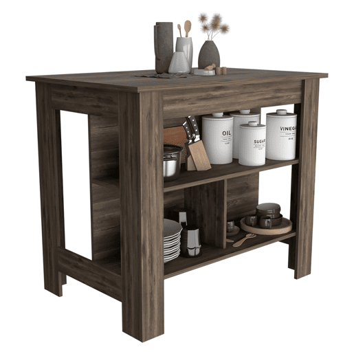 Ilha de cozinha Cala em melamina com 3 prateleiras, castanho, 90 cm X 103 cm X 70 cm